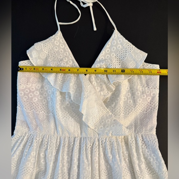 Betsey Johnson White Halter Eyelet Dress Flutter Neckline, Bridal, Wedding, Boho - Picture 12 of 16